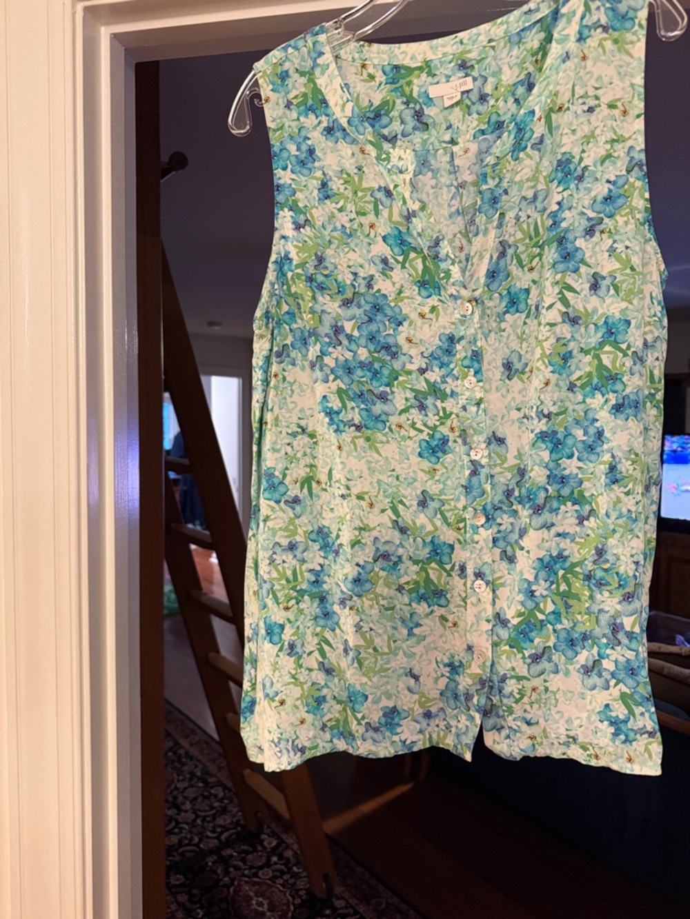 J. Jill Blue and Green Floral Blouse